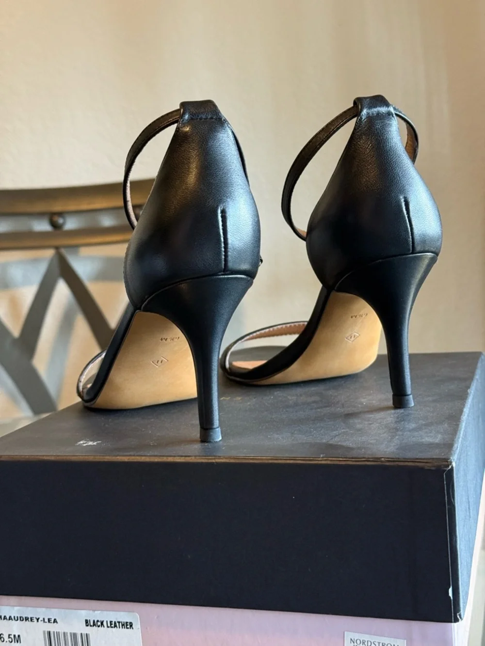 Women's Black Leather Ankle-Strap Heels - Picture 2 of 7